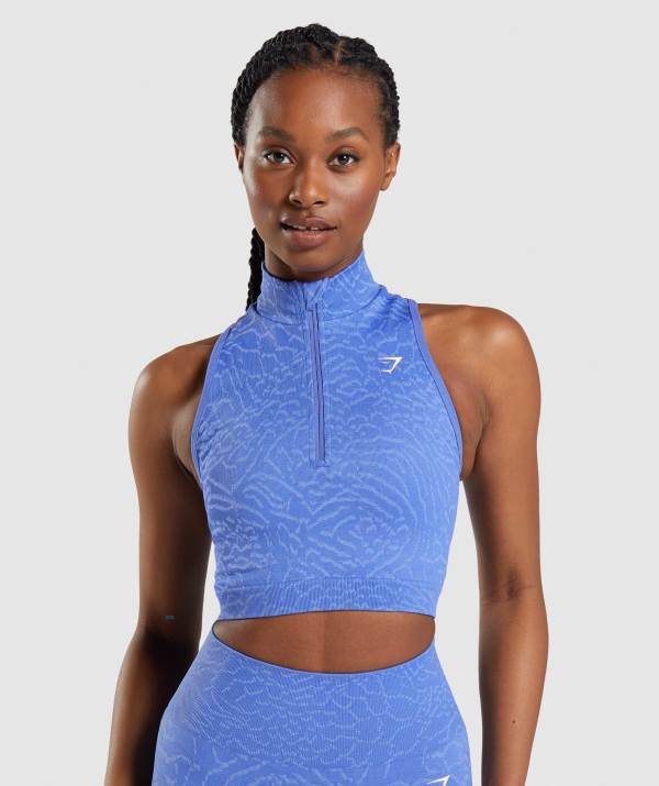 Gymshark Adapt Animal Seamless Crop 1/2 Zip Crop Top Damen Blau | 3478EMZHL