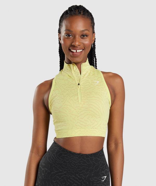 Gymshark Adapt Animal Seamless Crop 1/2 Zip Crop Top Damen Gelb | 8213ALFPE