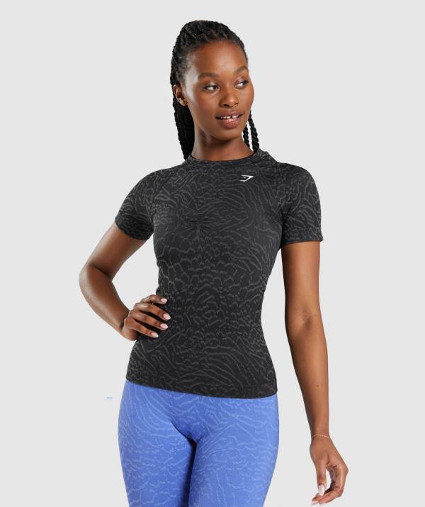 Gymshark Adapt Animal Seamless T-Shirt Damen Schwarz | 7193EORYI