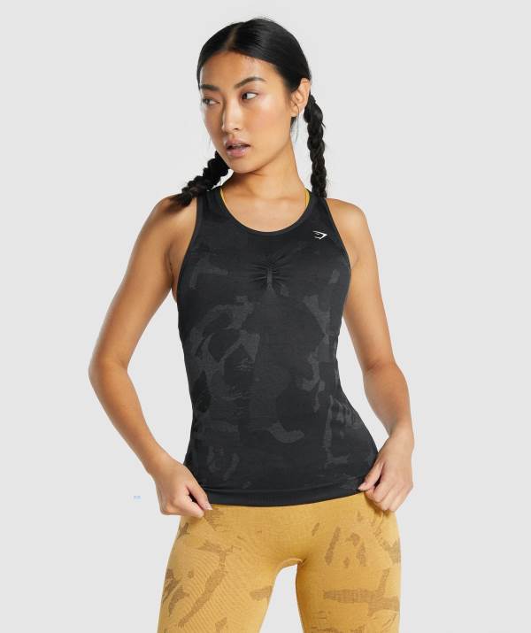 Gymshark Adapt Camo Seamless Muskelshirt Damen Schwarz | 4372XLCRW