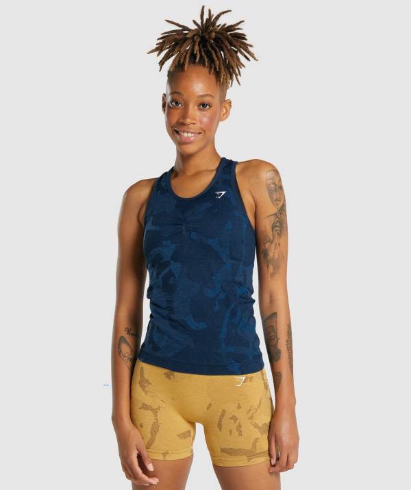 Gymshark Adapt Camo Seamless Muskelshirt Damen Navy | 8751KXJGH