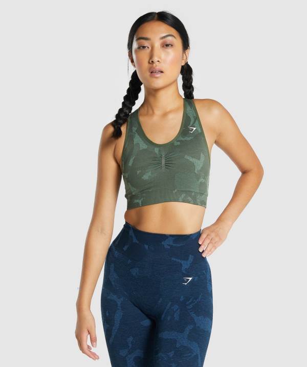 Gymshark Adapt Camo Seamless Racer Back Sport BH Damen Grün | 3249AUTRL