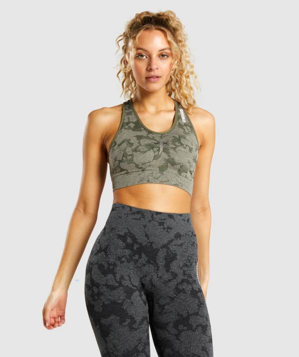 Gymshark Adapt Camo Seamless Racer Back Sport BH Damen Grün | 5682ZPTDS