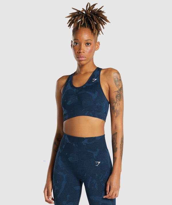 Gymshark Adapt Camo Seamless Racer Back Sport BH Damen Navy | 6305OMRJS