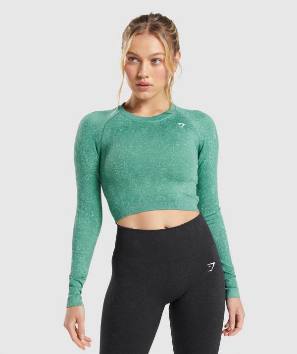 Gymshark Adapt Fleck Seamless Long Sleeve Crop Top Damen Tiefesgrün Grün | 0974WZVGI