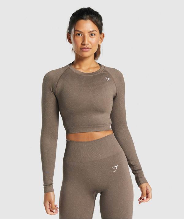 Gymshark Adapt Fleck Seamless Long Sleeve Crop Top Damen Braun | 3075LDIJW