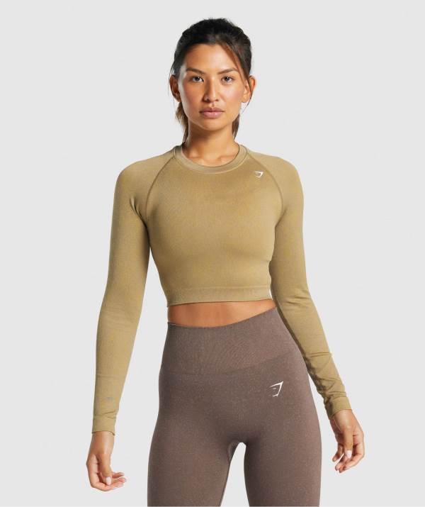 Gymshark Adapt Fleck Seamless Long Sleeve Crop Top Damen Hellbraun | 8034RNCYB