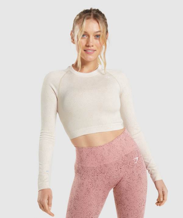 Gymshark Adapt Fleck Seamless Long Sleeve Crop Top Damen Weiß | 9624GIFEX