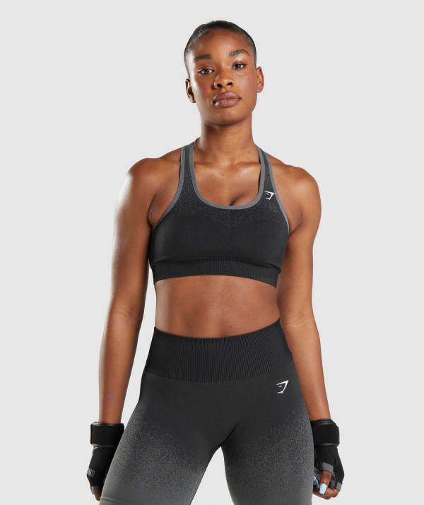 Gymshark Adapt Ombre Seamless Sport BH Damen Schwarz Grau | 5471PVUBE