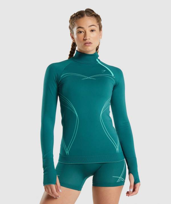 Gymshark Apex Seamless 1/4 Zip Pullover Damen Türkis | 8719OCBAR