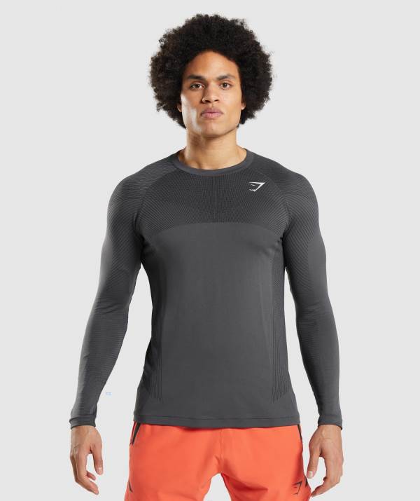 Gymshark Apex Seamless Long Sleeve Sweatshirt Herren Schwarz Schwarz Grau | 9542KOXBC