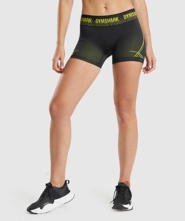 Gymshark Apex Seamless Low Rise Kurze Hose Damen Schwarz Gelb | 7328VRKSC