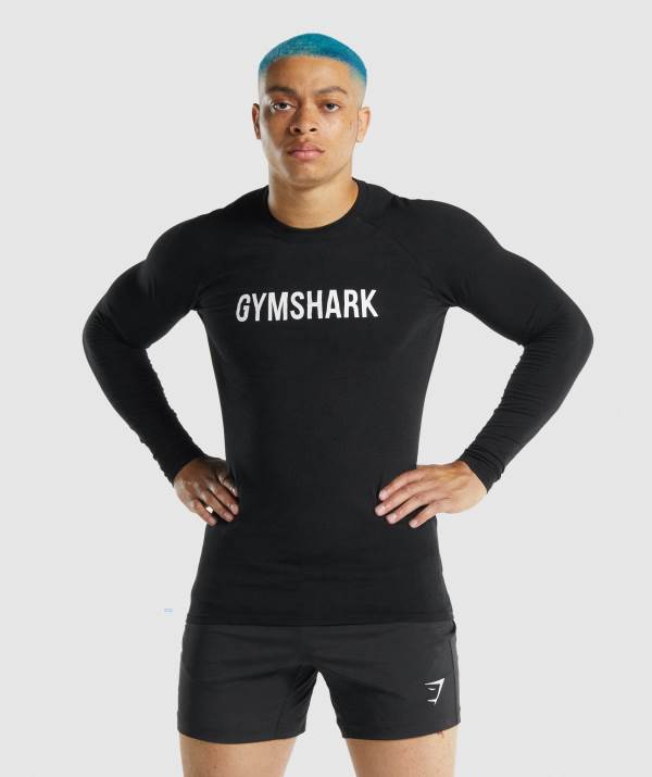 Gymshark Apollo Long Sleeve Sweatshirt Herren Schwarz | 2714HSJZP