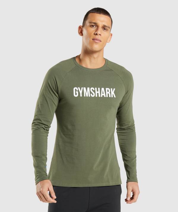 Gymshark Apollo Long Sleeve Sweatshirt Herren Olivgrün | 3014PEZDQ