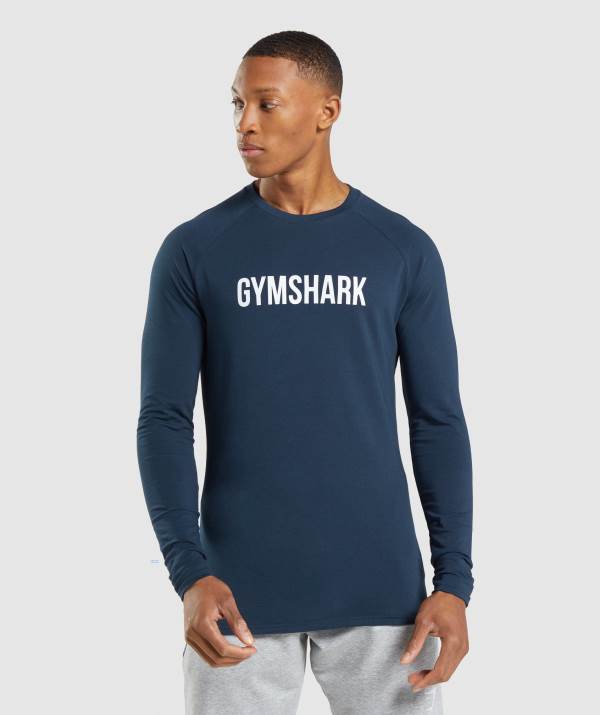 Gymshark Apollo Long Sleeve Sweatshirt Herren Navy | 5182ZWYRV