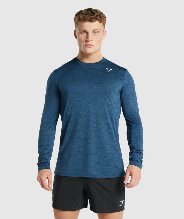 Gymshark Arrival Marl Long Sleeve Sweatshirt Herren Navy | 1250NPZQT