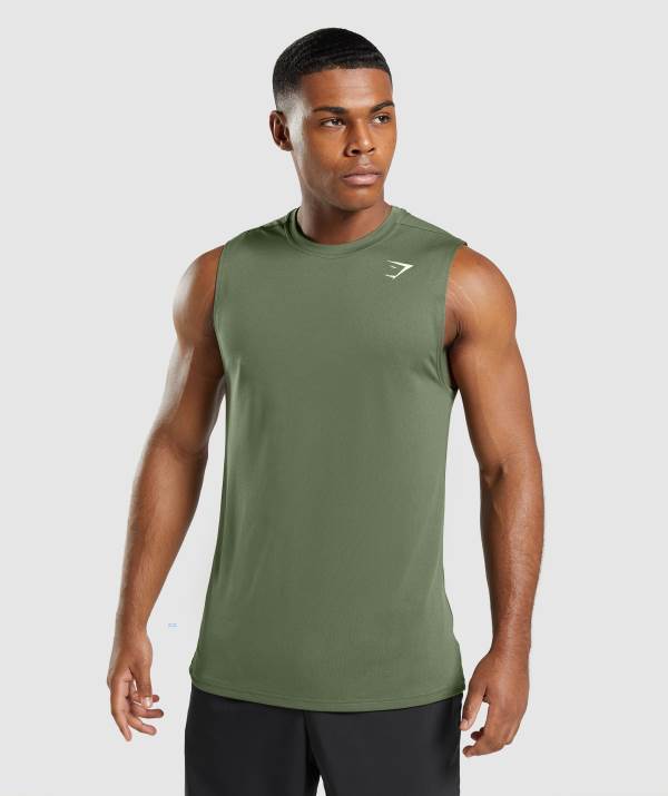 Gymshark Arrival Ärmellose T-Shirt Herren Olivgrün | 7542PFADK