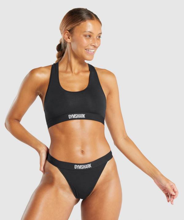 Gymshark Baumwoll Bralette Unterwäsche Damen Schwarz | 5642RGWZU