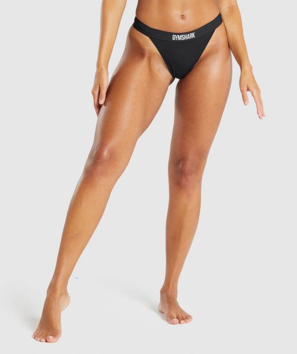 Gymshark Baumwoll High Rise Tanga Unterwäsche Damen Schwarz | 9750YEWFP