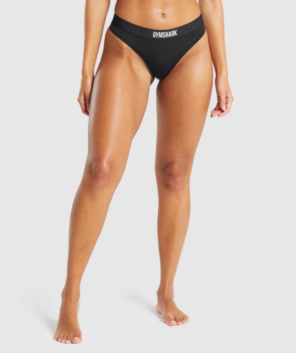 Gymshark Baumwoll Tanga Unterwäsche Damen Schwarz | 1948JXDLV