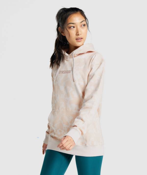 Gymshark Camo Graphic Oversized Hoodie Damen Hellweiß Braun | 0941WKEBZ