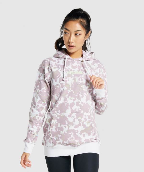 Gymshark Camo Graphic Oversized Hoodie Damen Weiß Lila | 5138TPLXS