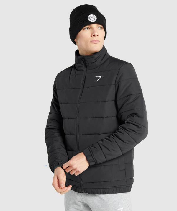 Gymshark Crest Puffer Jacke Herren Schwarz | 2108SZHXK