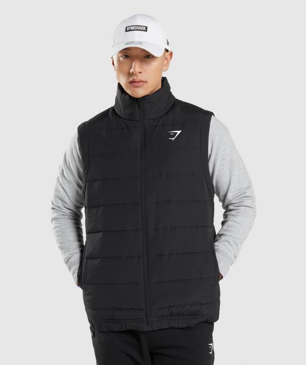 Gymshark Crest Puffer Weste Herren Schwarz | 3120QBYDA