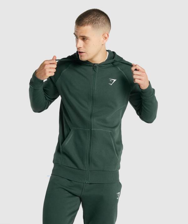 Gymshark Crest Zip Up Hoodie Herren Dunkelgrün | 2381FHXAN