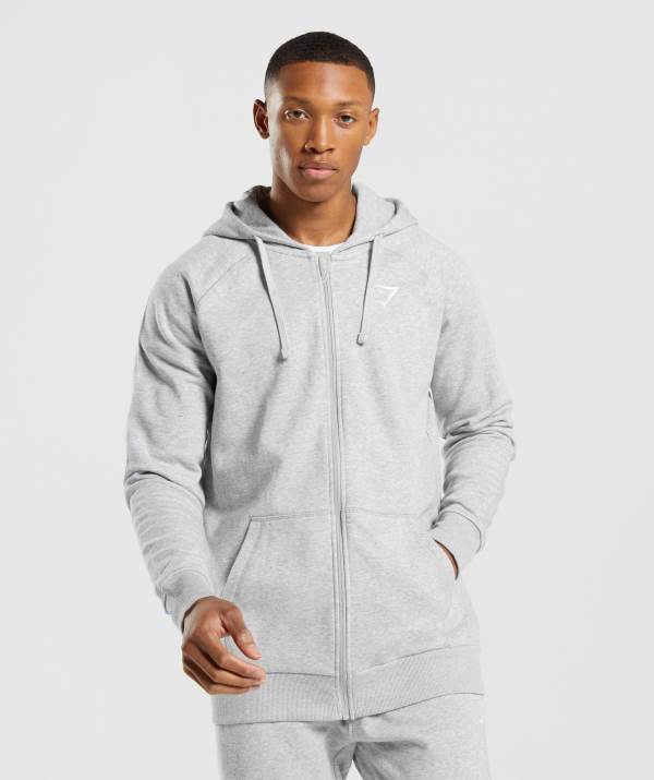 Gymshark Crest Zip Up Hoodie Herren Hellgrau | 6985EKLXO