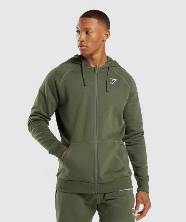 Gymshark Crest Zip Up Hoodie Herren Olivgrün | 3825EFXOZ