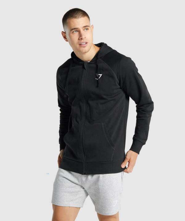 Gymshark Crest Zip Up Hoodie Herren Schwarz | 6273DCJOF