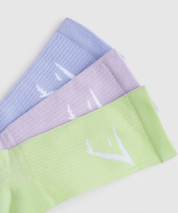 Gymshark Crew 3pk Socken Damen Lavendel Blau Braun Grün | 1826DIAME