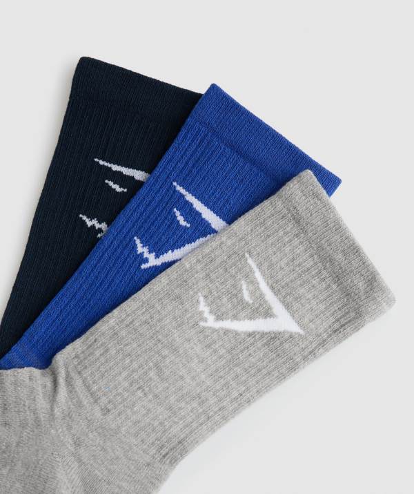 Gymshark Crew 3pk Socken Damen Navy Blau Hellgrau | 4610YNBJQ
