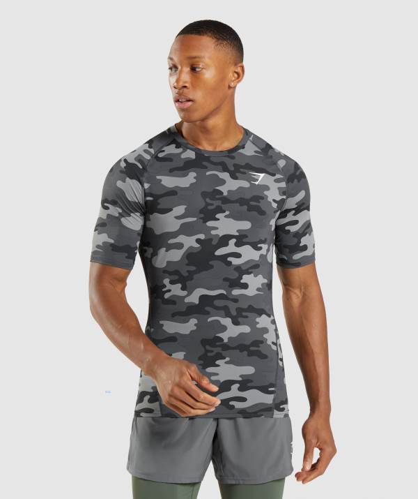 Gymshark Element Baselayer T-Shirt Herren Camouflage Grau | 6795LBTFY