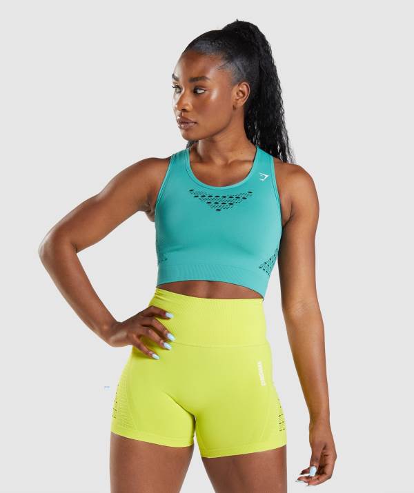 Gymshark Energy Seamless Crop Top Damen Türkis | 8976RCYBH