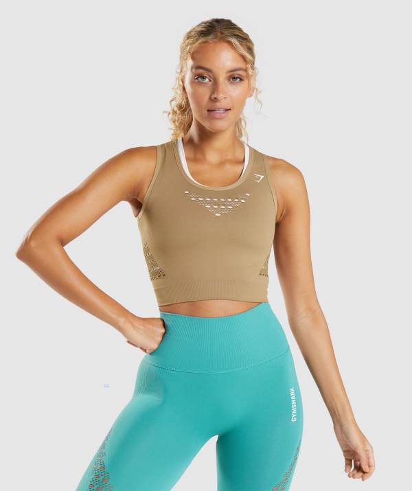 Gymshark Energy Seamless Crop Top Damen Braun | 9502AEGJS
