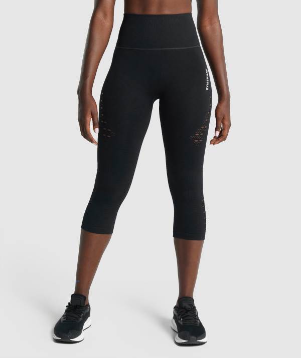 Gymshark Energy Seamless Cropped Leggings Damen Schwarz | 9035FISHP
