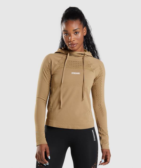 Gymshark Energy Seamless Hoodie Damen Braun | 5109IOCDX
