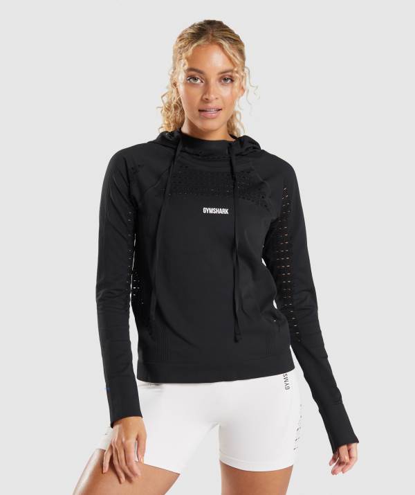 Gymshark Energy Seamless Hoodie Damen Schwarz | 2704AHQKU
