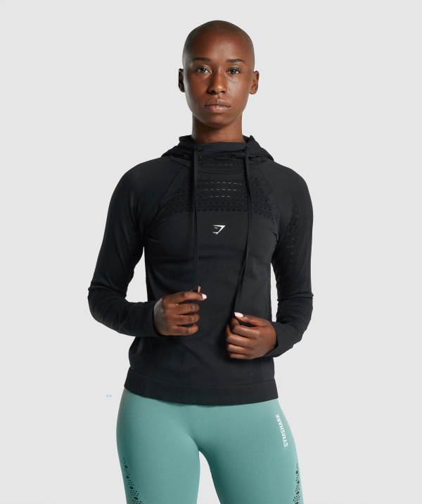 Gymshark Energy Seamless Hoodie Damen Schwarz | 8035CGKHX