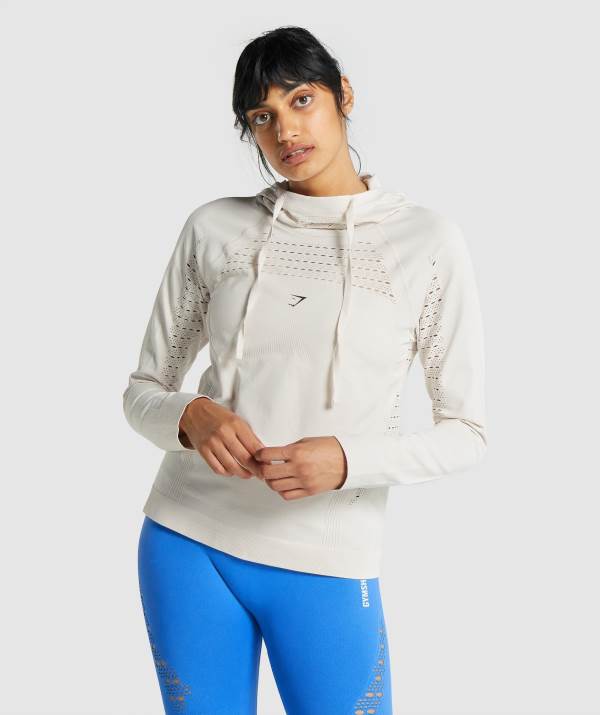 Gymshark Energy Seamless Hoodie Damen Weiß | 4058COJQH