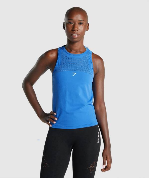 Gymshark Energy Seamless Loose Vest Muskelshirt Damen Blau | 4673ZVWER