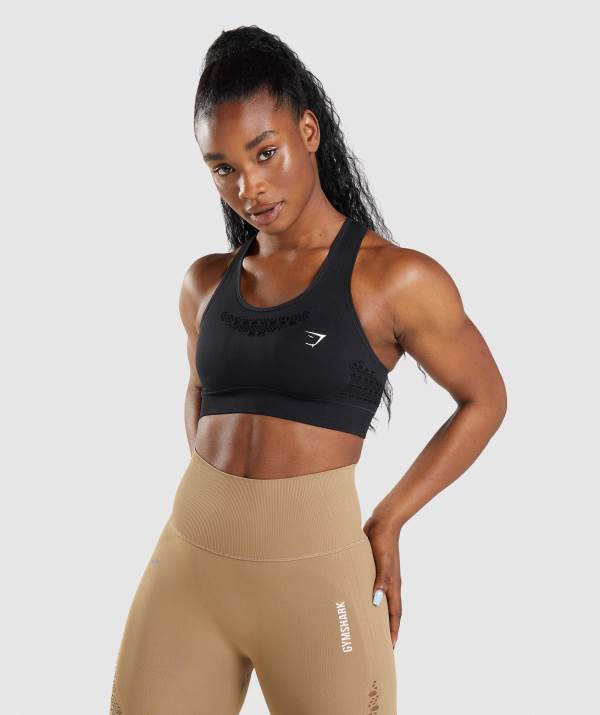 Gymshark Energy Seamless Sport BH Damen Schwarz | 3981KUVPE