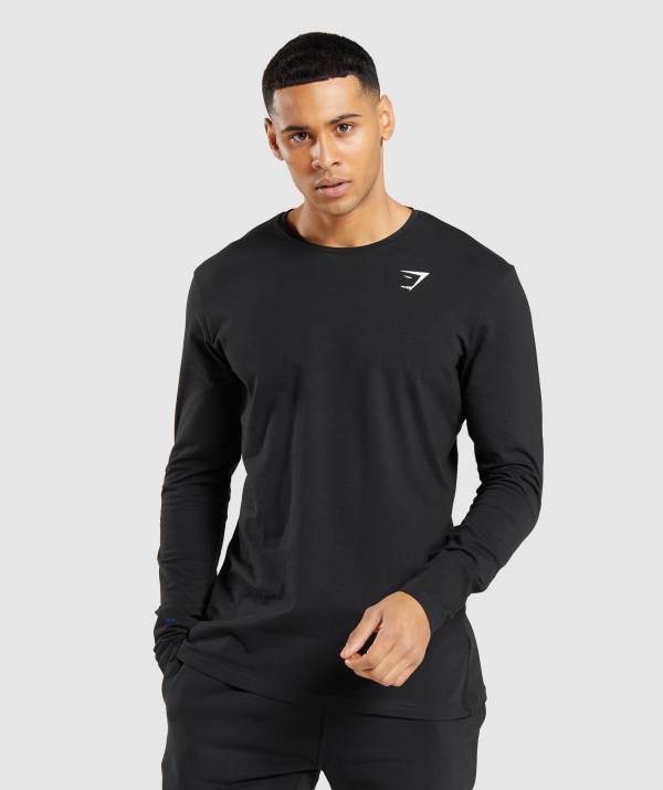 Gymshark Essential Long Sleeve Sweatshirt Herren Schwarz | 0769BHQWP