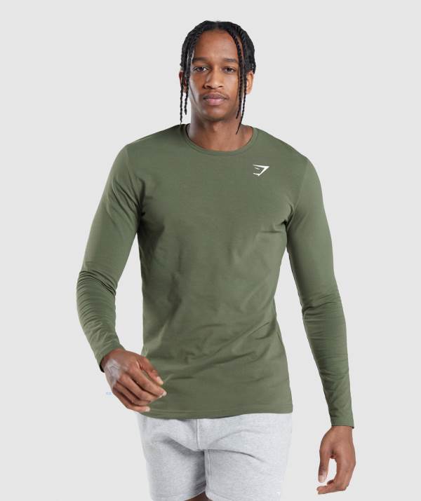 Gymshark Essential Long Sleeve Sweatshirt Herren Olivgrün | 5264JYBPV