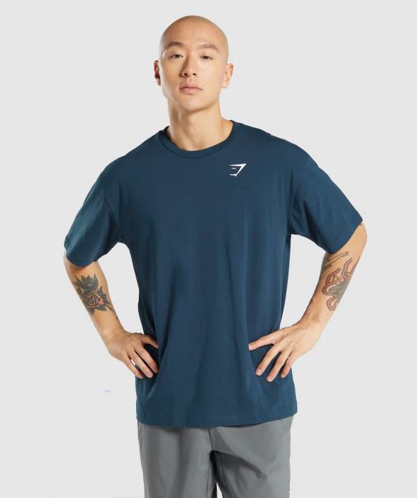 Gymshark Essential Oversized T-Shirt Herren Navy | 5036DFIAZ