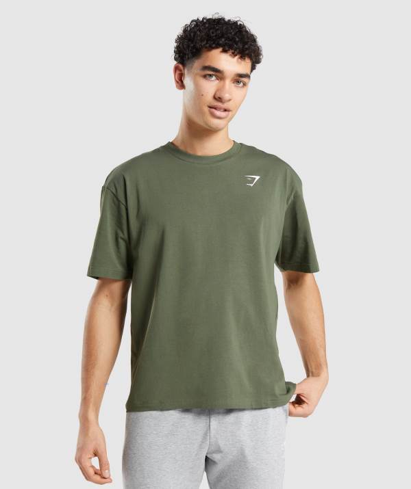 Gymshark Essential Oversized T-Shirt Herren Olivgrün | 5987EMADU