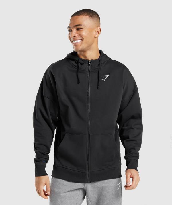 Gymshark Essential Oversized Zip Up Hoodie Herren Schwarz | 1460IYNFX