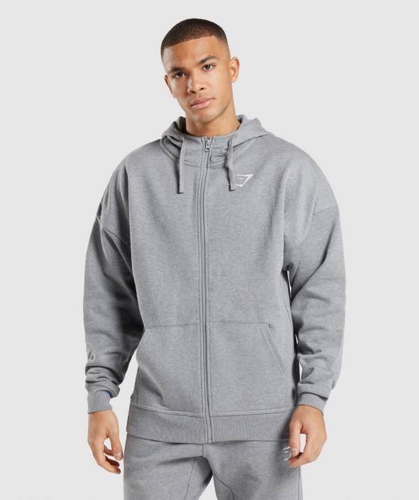 Gymshark Essential Oversized Zip Up Hoodie Herren Grau | 5139WNDYP